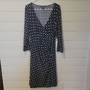 LAUREN RALPH LAUREN RUCHED DRESS  XL  NAVY/WHITE